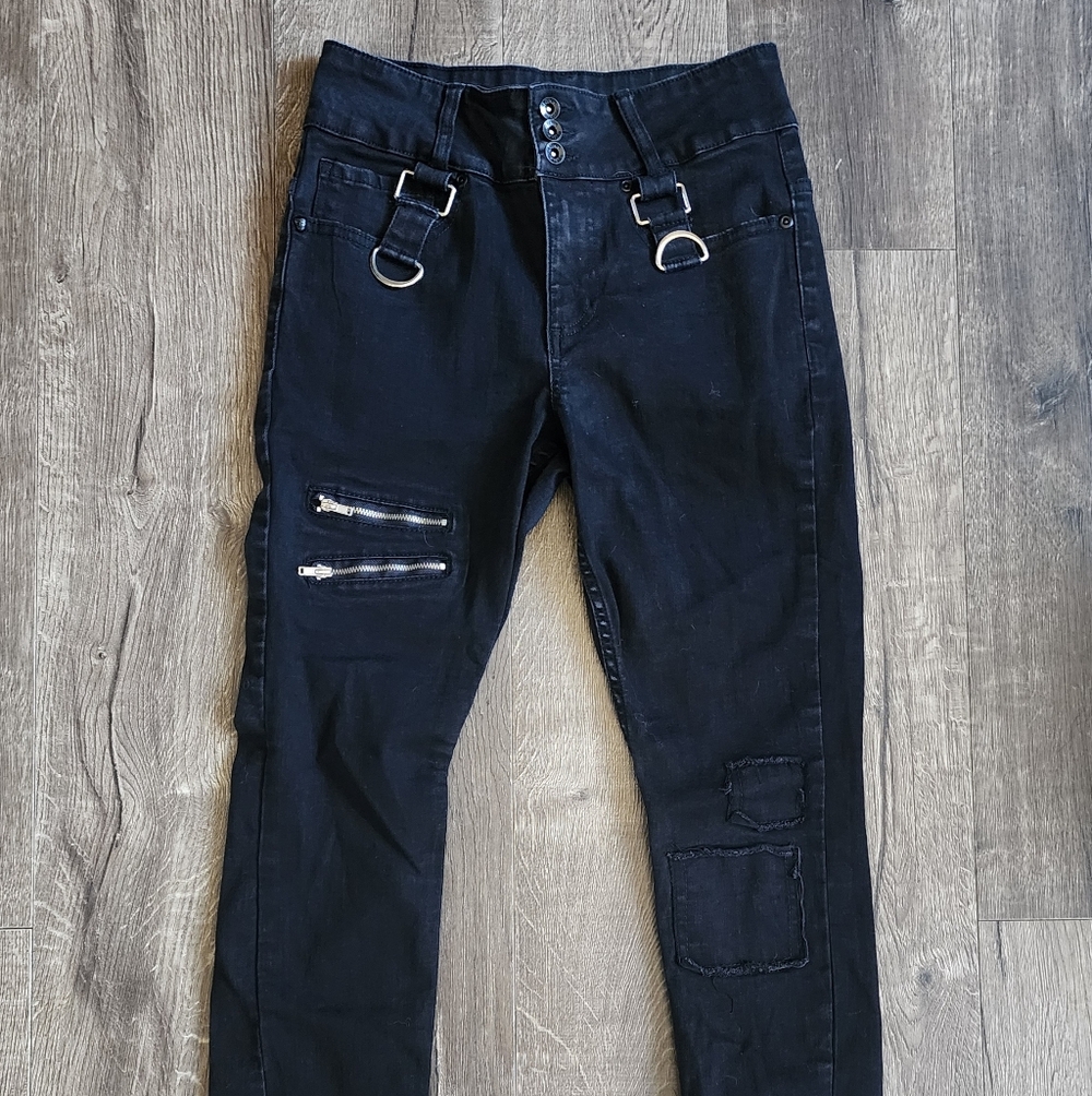 Hot Topic Black Pants with Zipper and Buckle Details